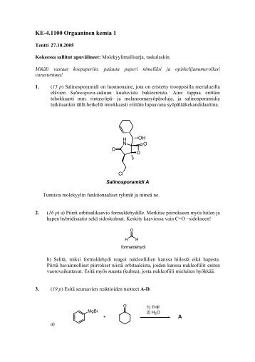 KE-4.1100 Orgaaninen kemia 1 - Kemistikilta