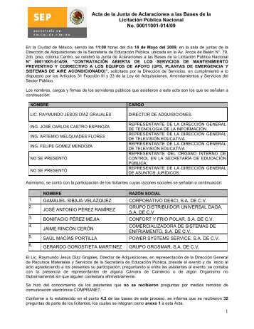 Acta de la Junta de Aclaraciones a las Bases de la LicitaciÃ³n ...