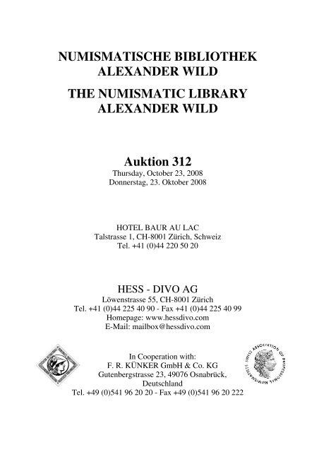 NUMISMATISCHE BIBLIOTHEK ALEXANDER WILD THE ...