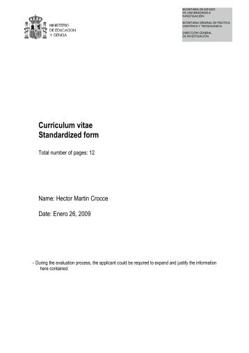 Curriculum vitae Standardized form