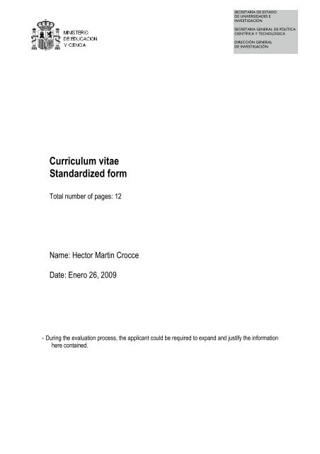 Curriculum vitae Standardized form