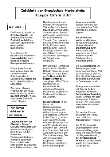 Infoblatt der Grundschule Herbolzheim Ausgabe Ostern 2010