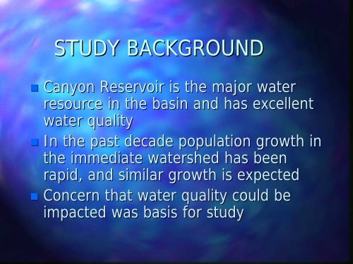 Presentation given by Paul Jensen, PBS&J on the Canyon Water ...