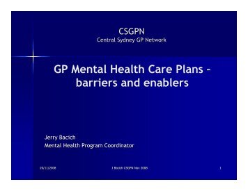 GP Mental Health Care Plans â barriers and enablers - GP NSW