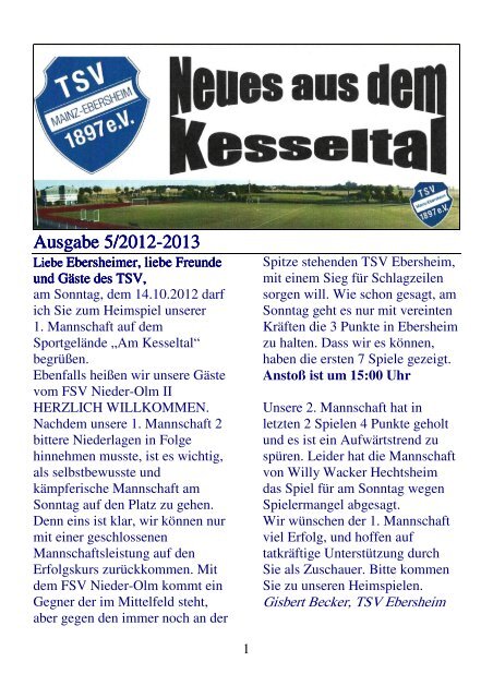 Neues aus dem Kesseltal Ausgabe 5-Saison 2012 ... - TSV-Ebersheim