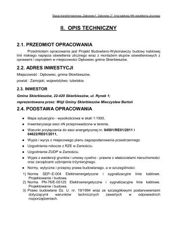 ii. opis techniczny 2.1. przedmiot opracowania - Skierbieszów