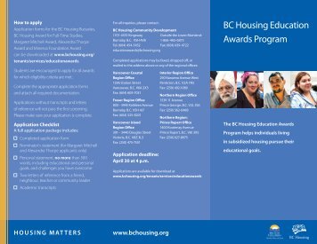 BC Housing Education Awards Program - SCI Information Database