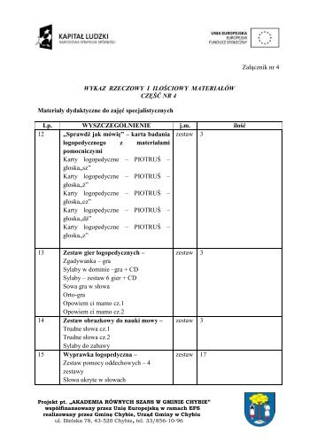 ZaÅÄcznik nr 4 WYKAZ RZECZOWY I ILOÅCIOWY ... - Chybie