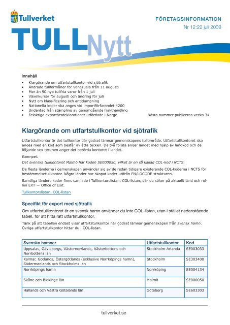 TullNytt nr 12, 2009 - Tullverket