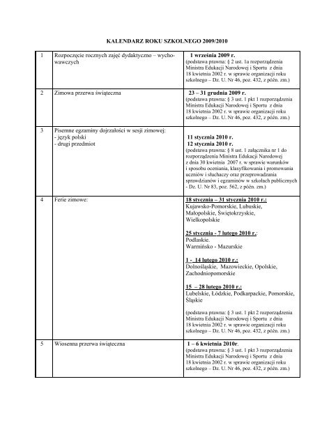 Kalendarz Roku Szkolnego 2009 2010 Do Pobrania Pdf rok szkolny 2009 10 kalendarz