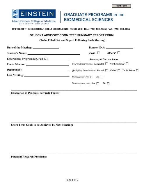 Student Advisory Committee Summary Report Form