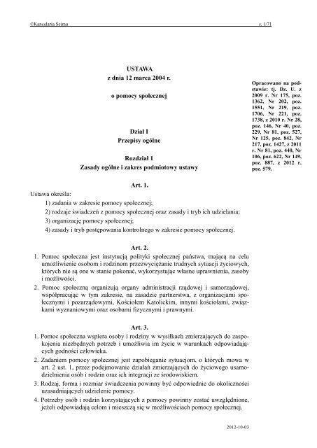 Ustawa z dnia 12 marca 2004r. o pomocy ... - MOPS Lubliniec