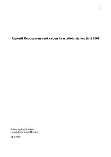 Raportti Reposaaren asukkaiden haastatteluista kevÃ¤Ã¤llÃ¤ 2007