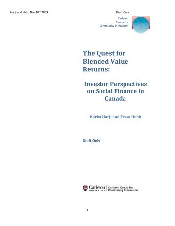 The Quest for Blended Value Returns: Investor Perspectives on ...