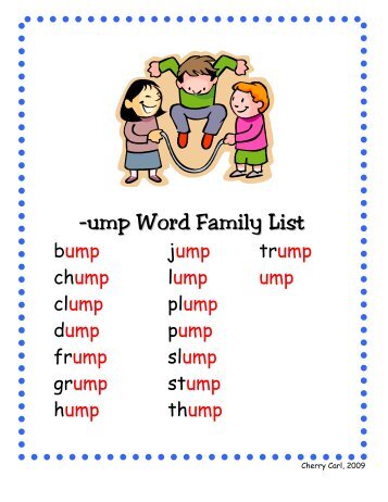 -ump Word Family List - Little Book Lane
