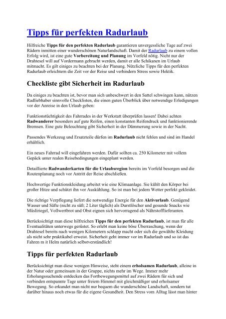 Tipps Fa R Perfekten Radurlaub Pdf Urlaub In Oberhof