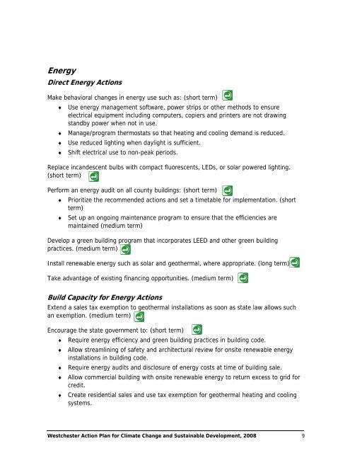 Westchester Action Plan, 2008 - Westchester County Government