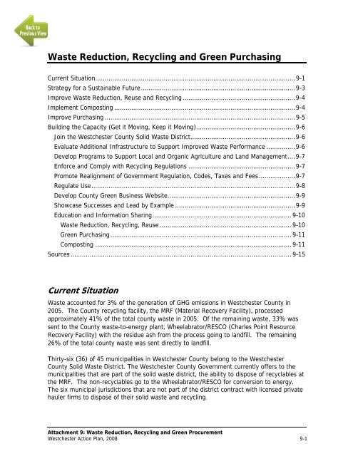 Westchester Action Plan, 2008 - Westchester County Government