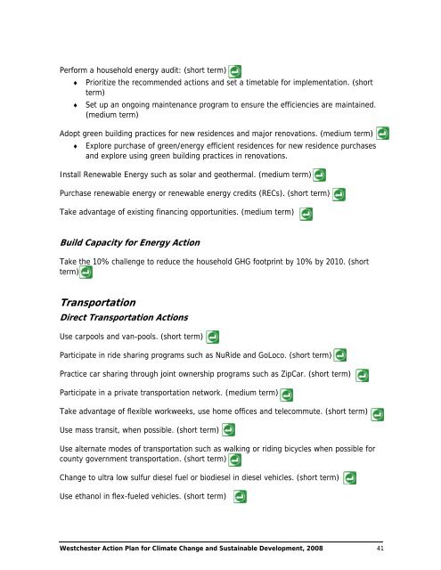 Westchester Action Plan, 2008 - Westchester County Government