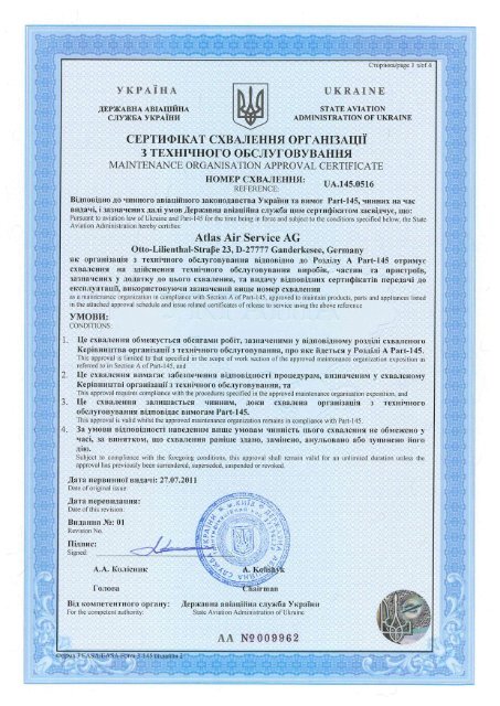 Part 145 Maintenance Approval Ukraine - Atlas Air Service