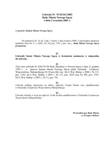 Uchwała Nr XVII/161/2003 Rady Miasta Nowego ... - Nowy Sącz