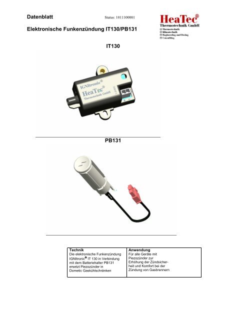 Datenblatt Elektronische Funkenzündung IT130/PB131 ... - heatec.de