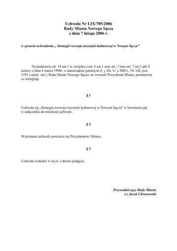 Uchwała Nr LIX/705/2006 Rady Miasta Nowego Sącza ... - Nowy Sącz