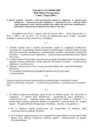 Uchwała Nr XLVIII/603/2005 Rady Miasta Nowego ... - Nowy Sącz