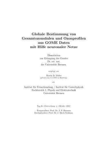 Globale Bestimmung von GesamtozonsÃ¤ulen und Ozonprofilen aus ...