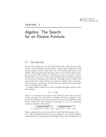 Algebra: The Search for an Elusive Formula - Department of ...