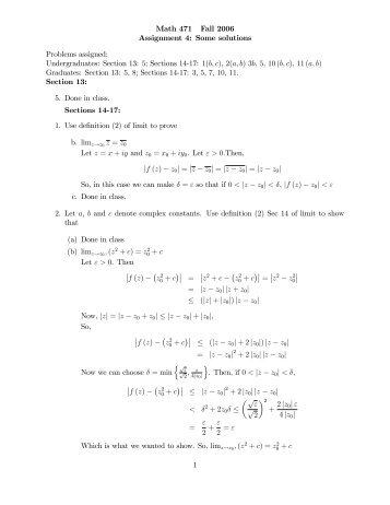 Math 471 Fall 2006 Assignment 4: Some solutions Problems ...