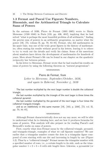 1.3 Fermat and Pascal Use Figurate Numbers, Binomials, and the ...