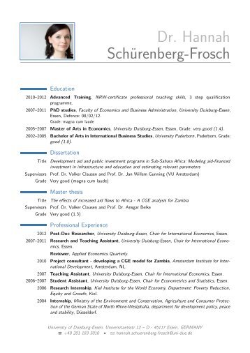 Dr. Hannah SchÃ¼renberg-Frosch â - UniversitÃ¤t Duisburg-Essen