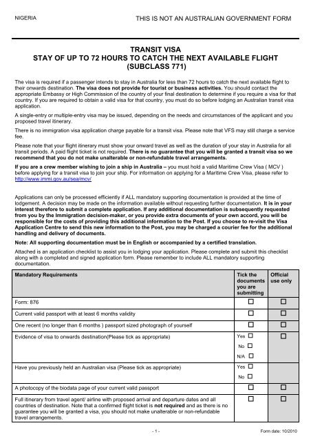 Transit Visa checklist - VFS Global