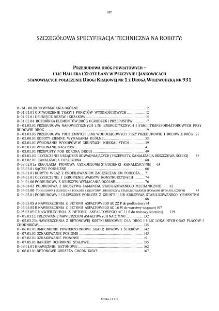 szczegółowa specyfikacja techniczna na roboty - Powiatowy Zarząd ...