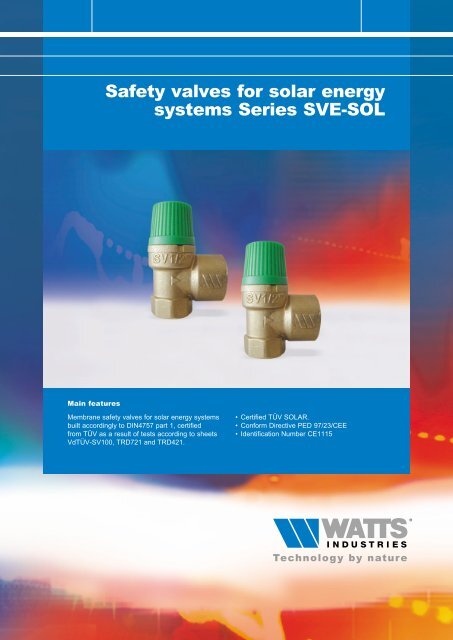Safety valves for Solar energy systems Series SVE ... - Watts Industries