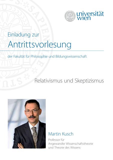 Einladung zur Antrittsvorlesung von Martin Kusch - UniversitÃ¤t Wien ...