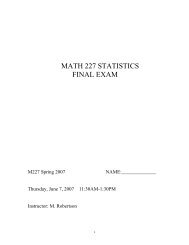 MATH 227 STATISTICS FINAL EXAM - West Los Angeles College