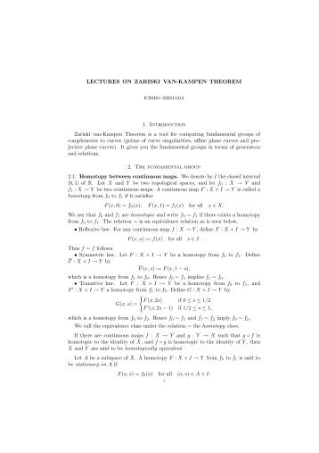 LECTURES ON ZARISKI VAN-KAMPEN THEOREM 1. Introduction ...