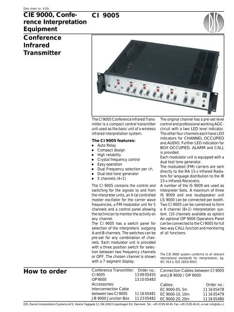 CI 9005 Conference Infrared Transmitter How to order CIE ... - DIS