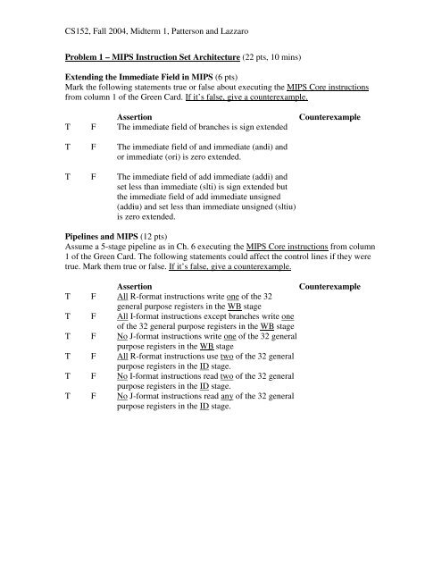 MIPS Instruction Set Architecture - HKN