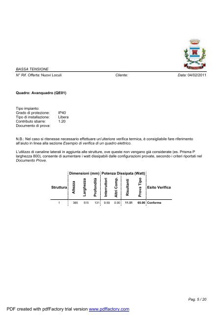 Relazione generale specialistica impianti elettrici - Comune di ...