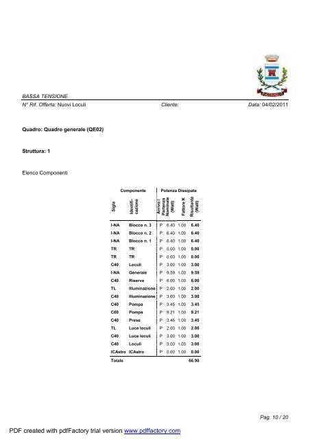 Relazione generale specialistica impianti elettrici - Comune di ...