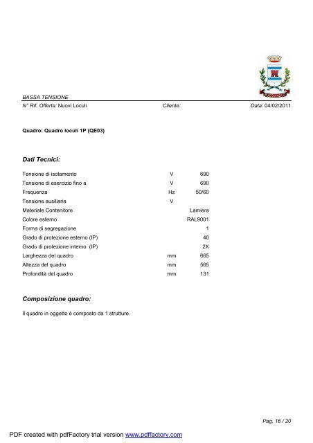 Relazione generale specialistica impianti elettrici - Comune di ...