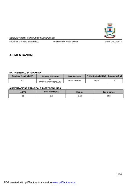 Relazione generale specialistica impianti elettrici - Comune di ...