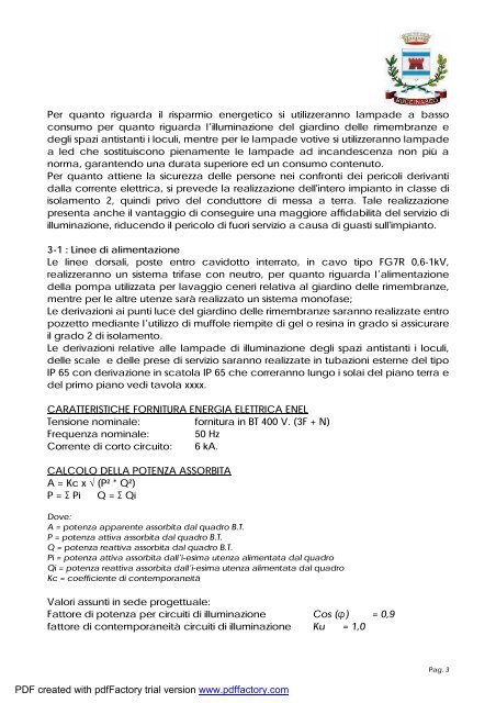 Relazione generale specialistica impianti elettrici - Comune di ...