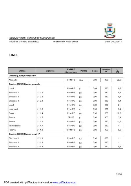 Relazione generale specialistica impianti elettrici - Comune di ...