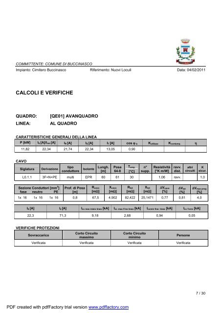 Relazione generale specialistica impianti elettrici - Comune di ...