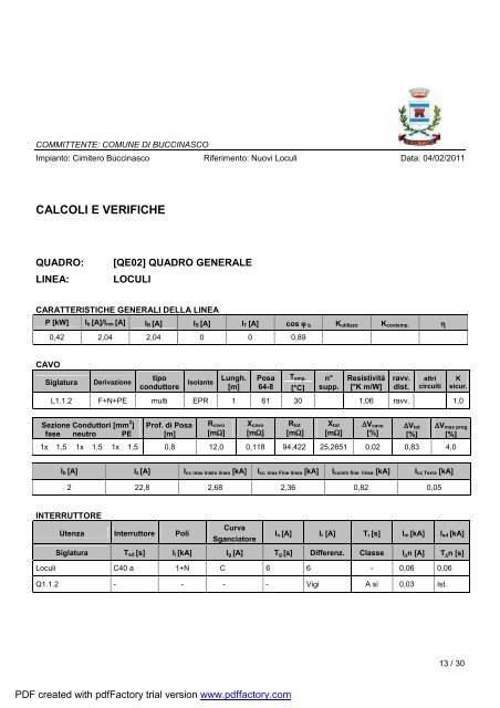 Relazione generale specialistica impianti elettrici - Comune di ...