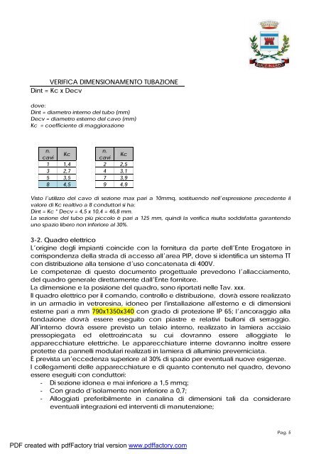 Relazione generale specialistica impianti elettrici - Comune di ...